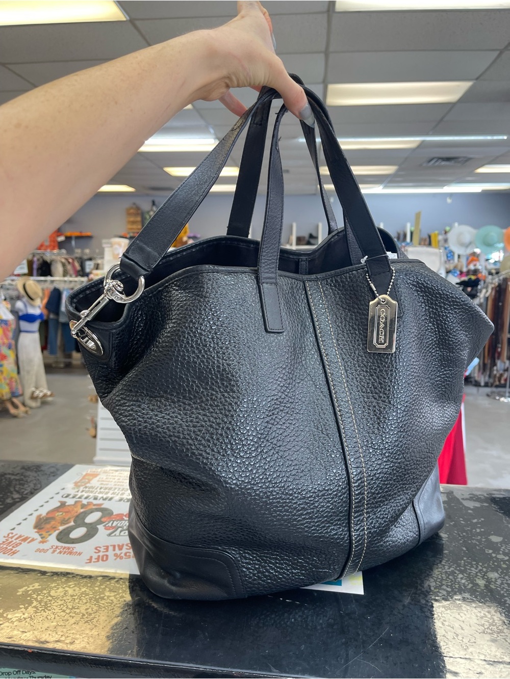 Coach Black Pebbled Leather Tote with Tag